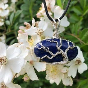Handmade lapis lazuli wire wrap pendant